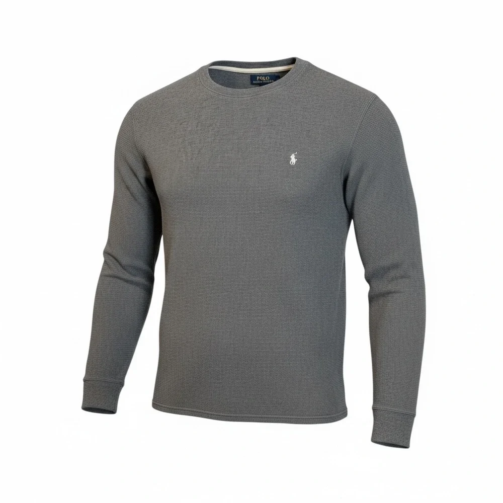 Polo Ralph Lauren Shirt Mens L Gray Waffle Knit Thermal Long Sleeve Preppy